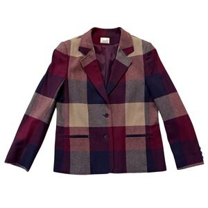 Country Suburbans Vintage Wool Blend Plaid Blazer Jacket Burgundy Purple Size 12
